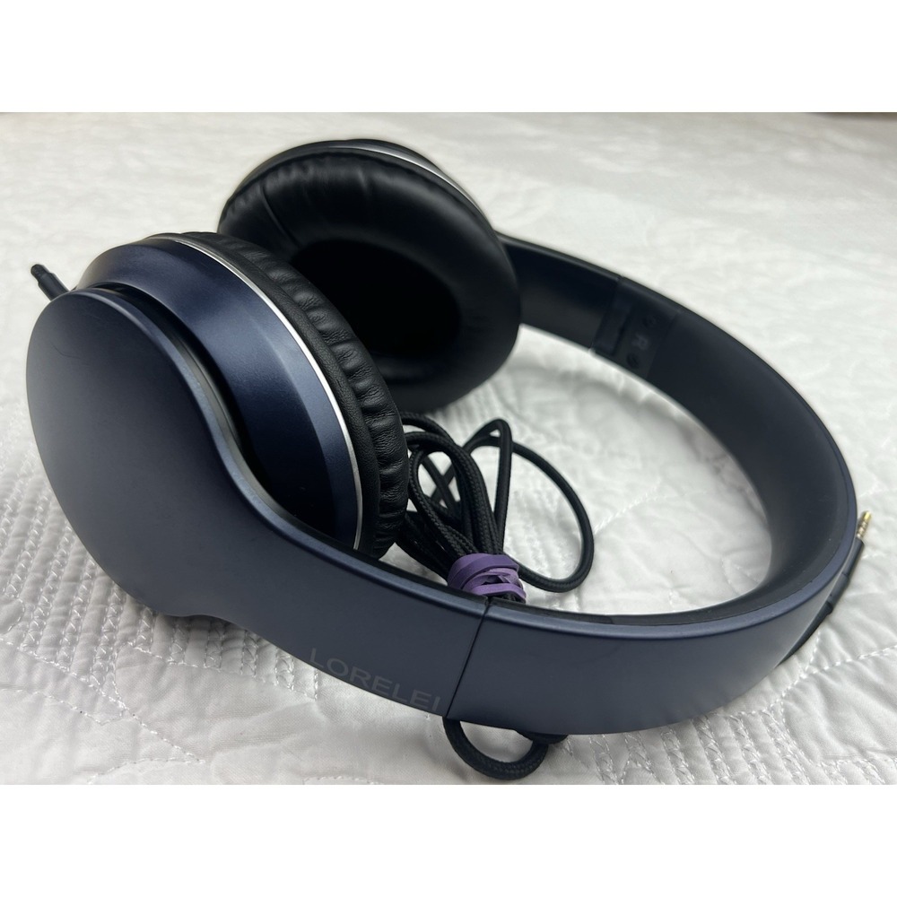 LORELEI X6 Wired Over-Ear Headphones w/ Mic, Lightweight Foldable, Navy Blue
